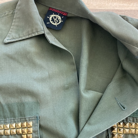 Shop Planet Blue vintage Army reworked studded shirt Jacket small/medium - Picture 6 of 9